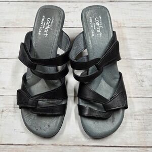Strictly Comfort Sandals Womens 8M Black Memory Foam Leather Block Heel 028-6053